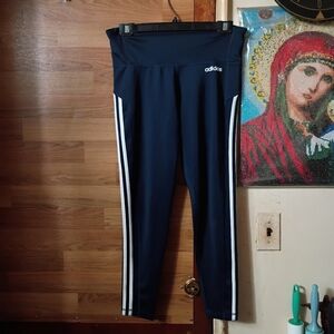 Adidas Climalite Womens Size M Capri Cropped Workout Pants Navy White Stripes